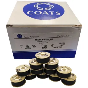 Coats V15 Trusew Cardboard Sided Machine Embroidery Bobbins Size L - BLACK (144 bobbins)