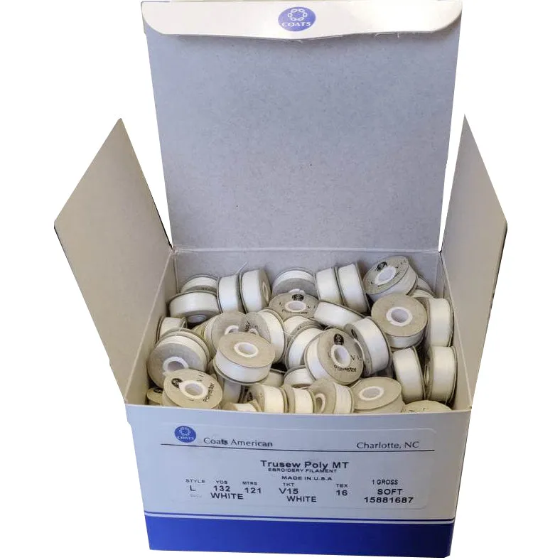 Coats V15 Trusew Cardboard Sided Machine Embroidery Bobbins Size L - White (144 Bobbins)