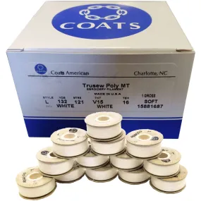 Coats V15 Trusew Cardboard Sided Machine Embroidery Bobbins Size L - White (144 Bobbins)