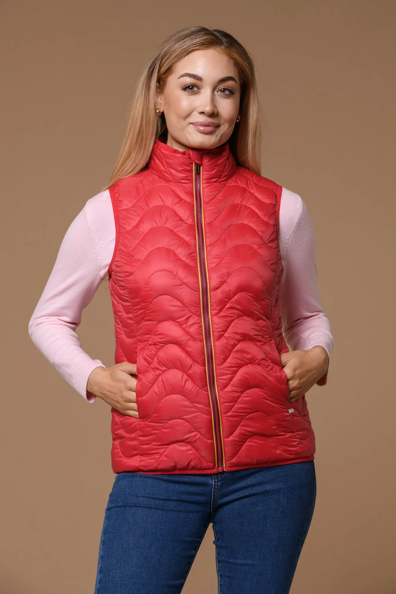 Colour Zip Gilet- Red