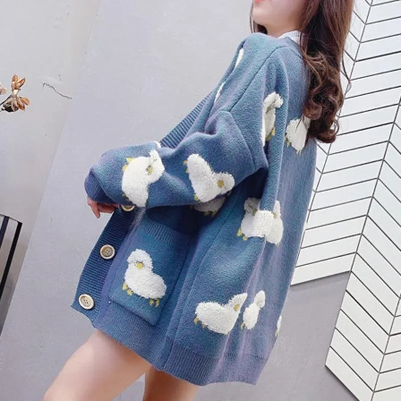 'Counting Sheep' V-Neck Knit Cardigan