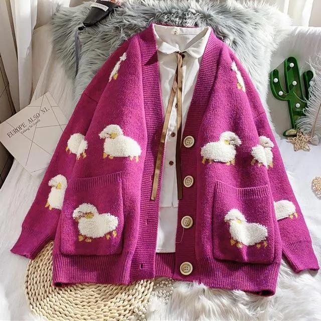 'Counting Sheep' V-Neck Knit Cardigan