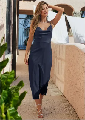 Cowl Neck Slip Dress - Navy