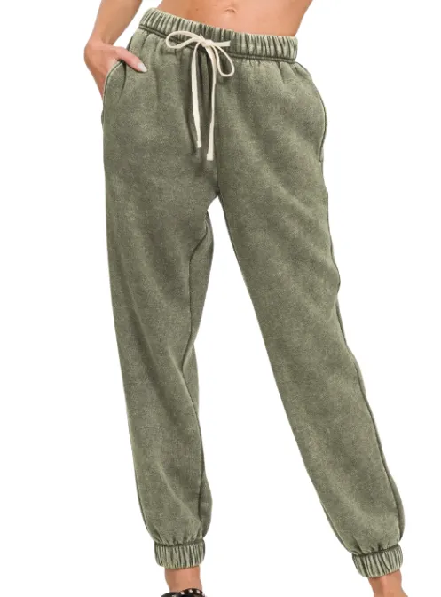 Cozy Acid Wash Fleece Sweatpants