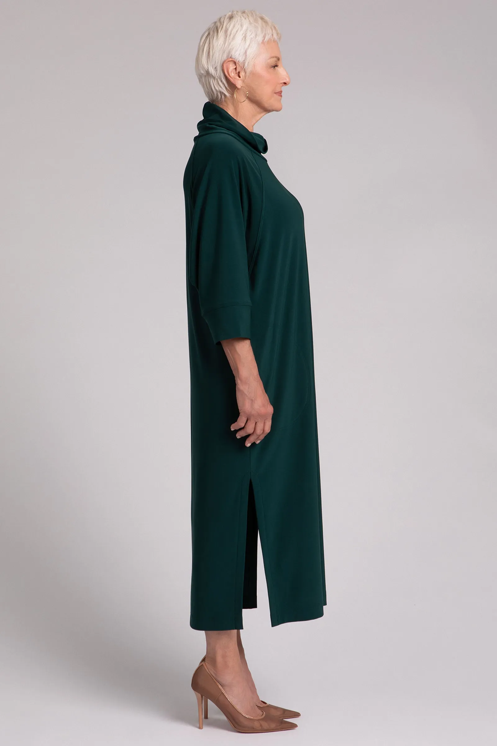 Cozy Raglan Funnel Neck Dress | Evergreen