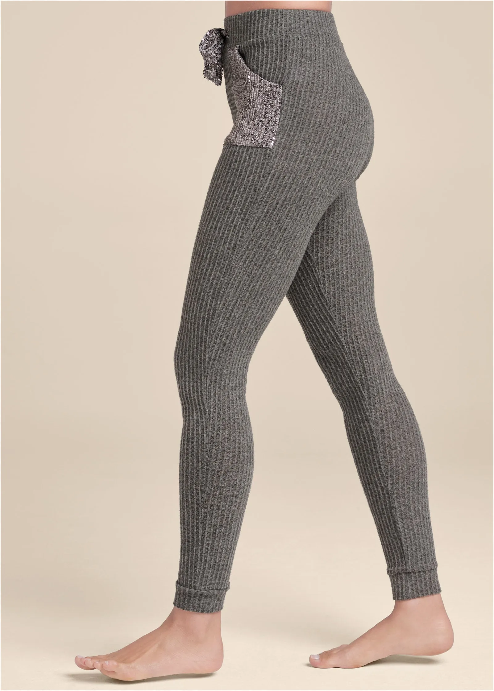 Cozy Sequin Waffle Leggings - Heather Grey