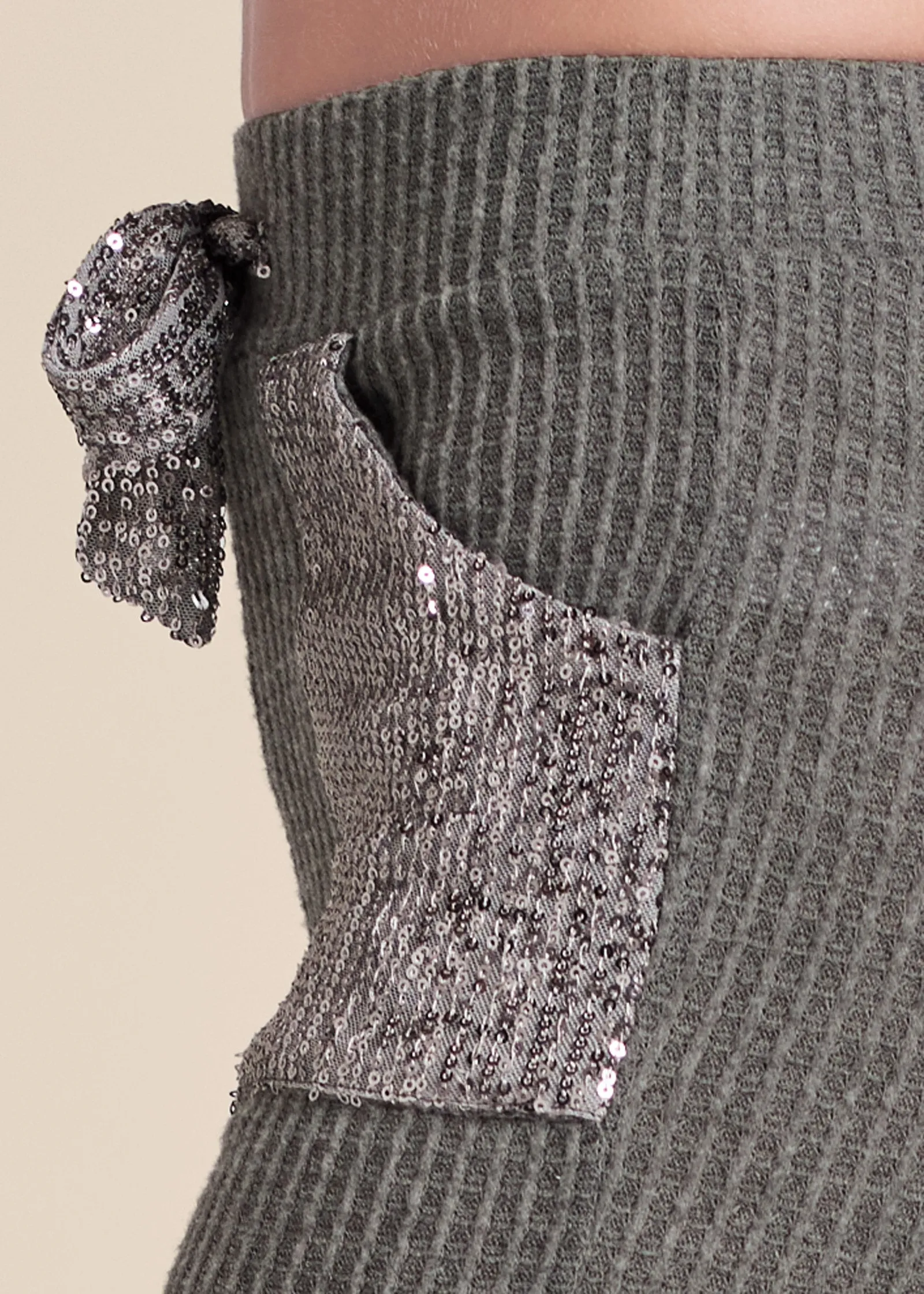 Cozy Sequin Waffle Leggings - Heather Grey