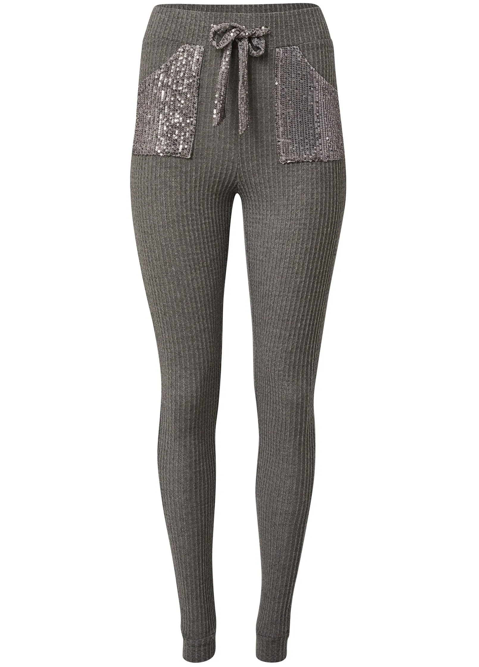 Cozy Sequin Waffle Leggings - Heather Grey