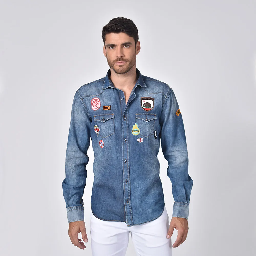 Denim California Patch Button Down Shirt