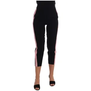 Dolce & Gabbana Chic Black Capri Pants with Pink Side Stripes