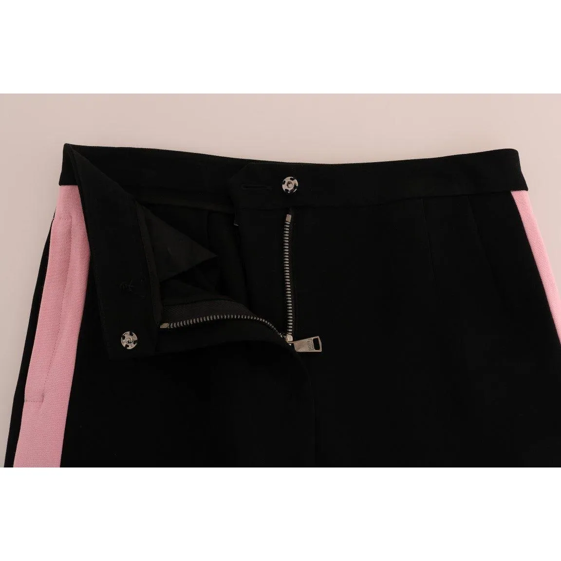 Dolce & Gabbana Chic Black Capri Pants with Pink Side Stripes