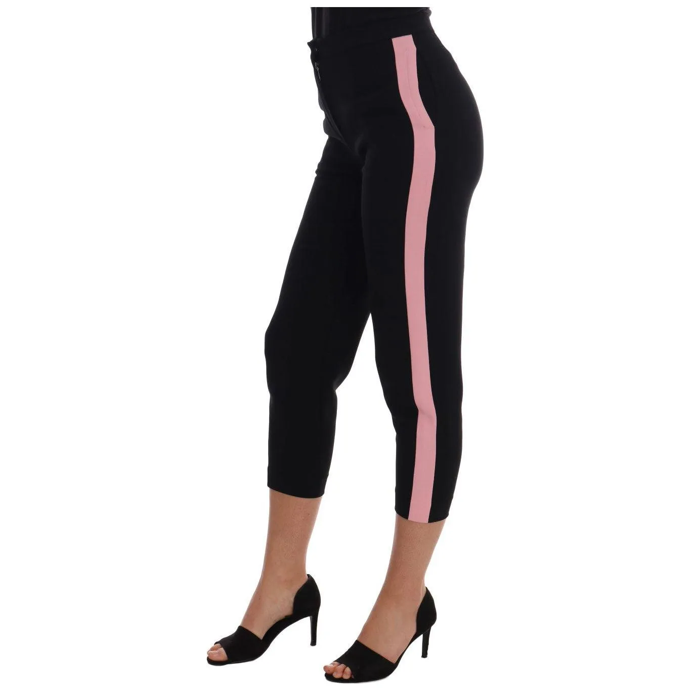 Dolce & Gabbana Chic Black Capri Pants with Pink Side Stripes