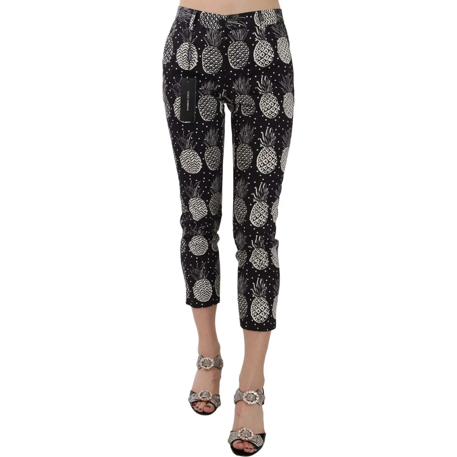 Dolce & Gabbana Chic Black Pineapple Print Skinny Capri Pants