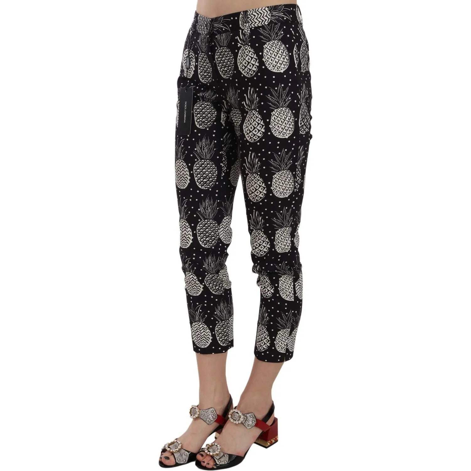 Dolce & Gabbana Chic Black Pineapple Print Skinny Capri Pants