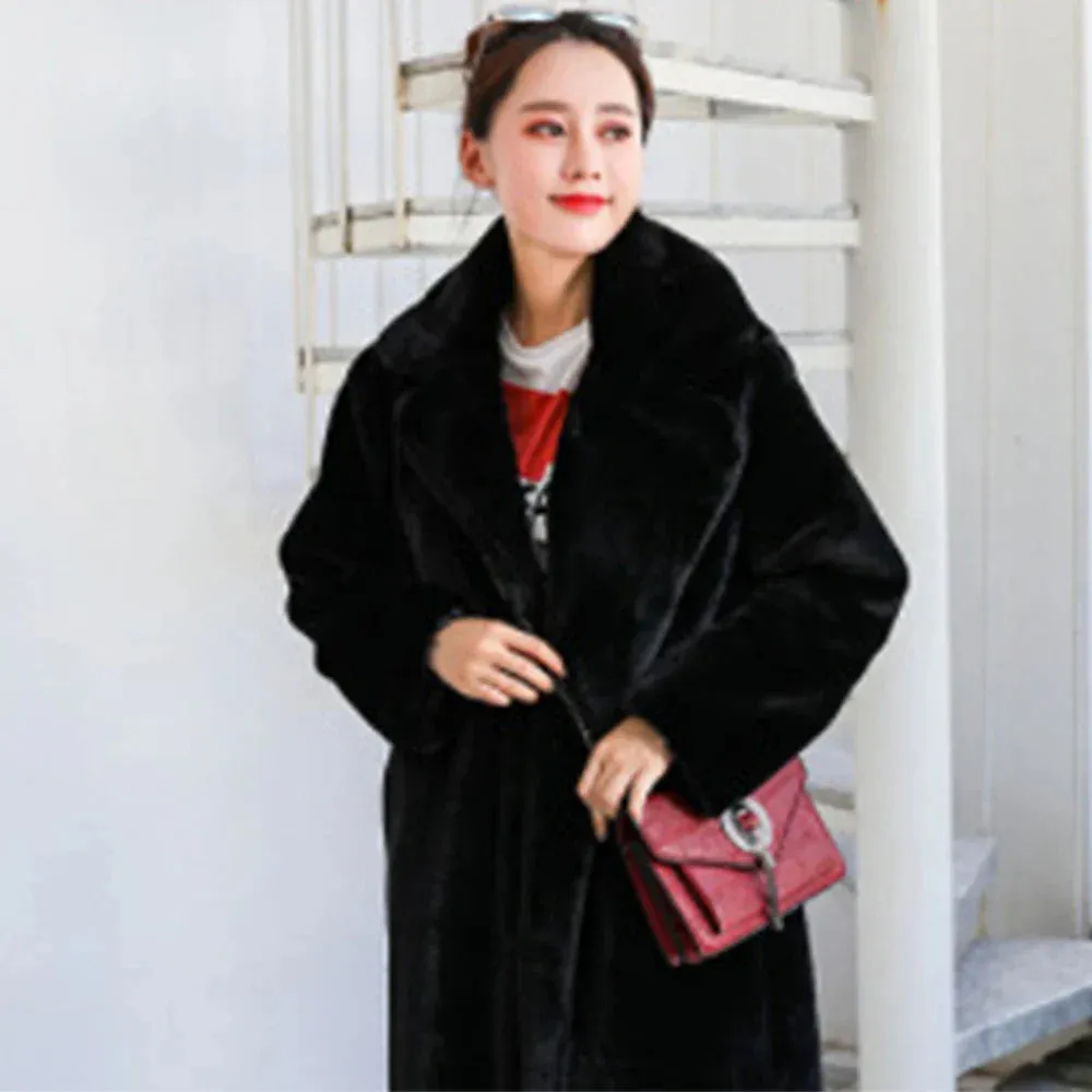 Elegant Fashion Female Faux Rabbit Warm Long Street Women's Slim Jacket