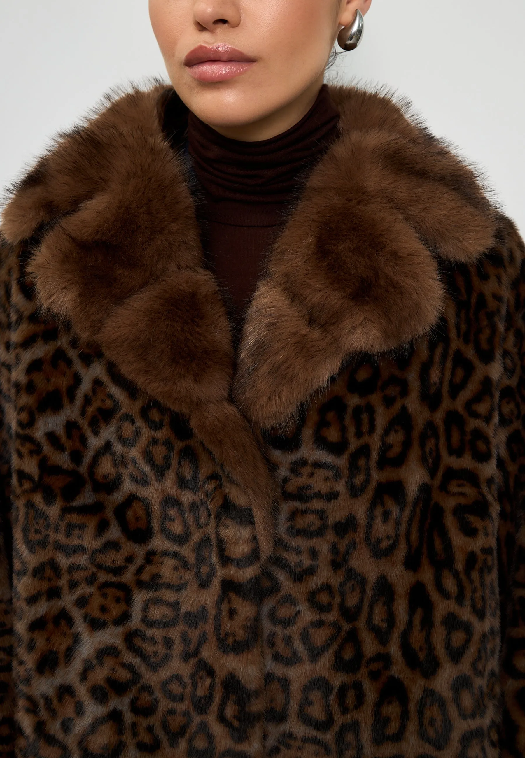 Elegant Leopard Print Faux Fur Coat Ivy