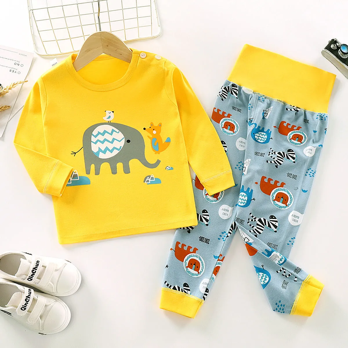 Fancydresswale Toddler Elephant Sweatshirts Baby Boys Clothes Set Long Sleeve Tops Pants Little Kids All season Outfits Set, Yellow