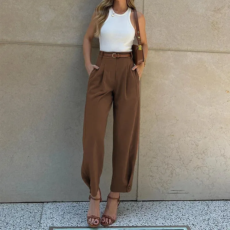 Fashion Solid Color High Waist Suit Pants