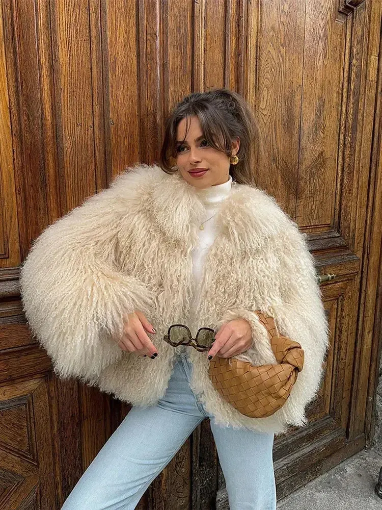 Fashionkova Women Elegant Solid Plush Faux Fur Short Coats Fashion Lapel Full Sleeves Thick Jacket Autumn 2024 Winter Female Casual Outwear