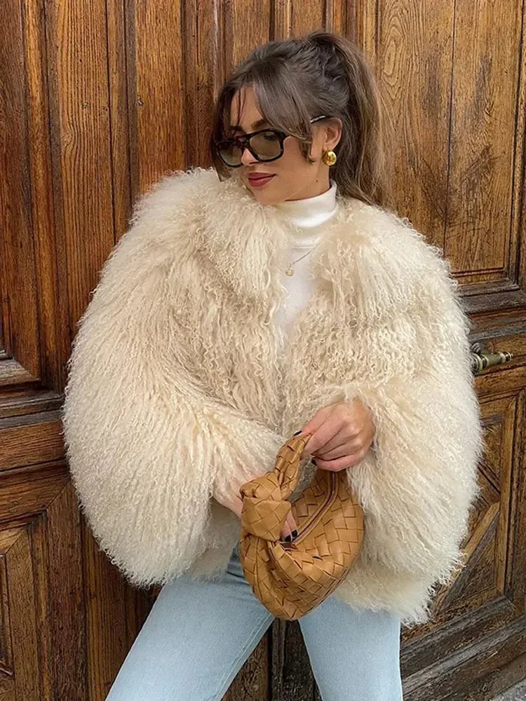 Fashionkova Women Elegant Solid Plush Faux Fur Short Coats Fashion Lapel Full Sleeves Thick Jacket Autumn 2024 Winter Female Casual Outwear