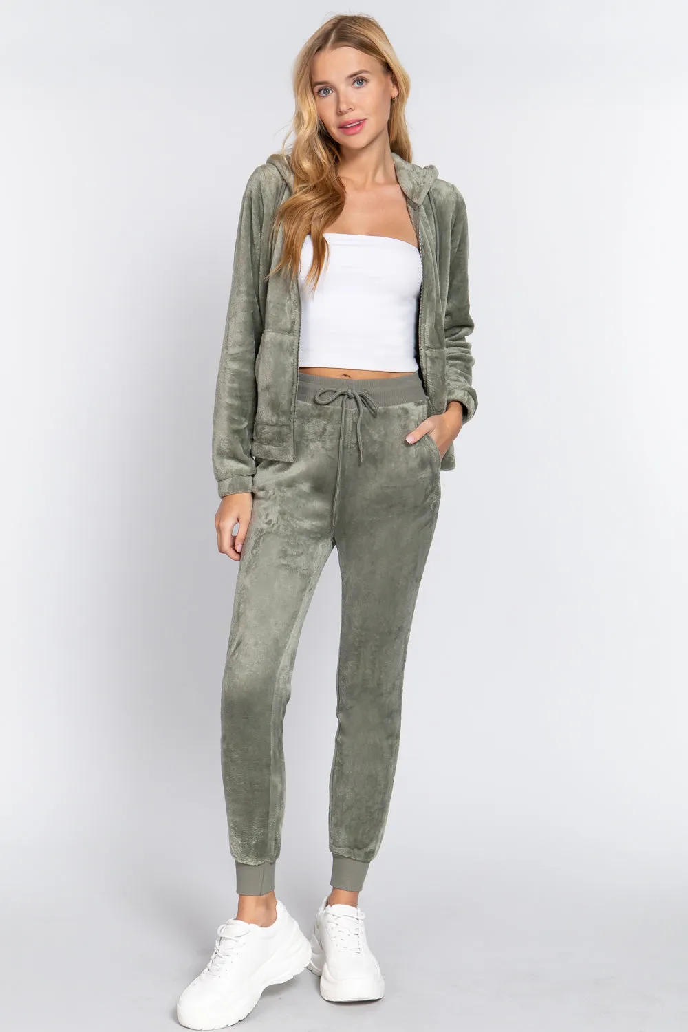 Faux Fur Jacket & Jogger Pants Outfit Set - 9 colors