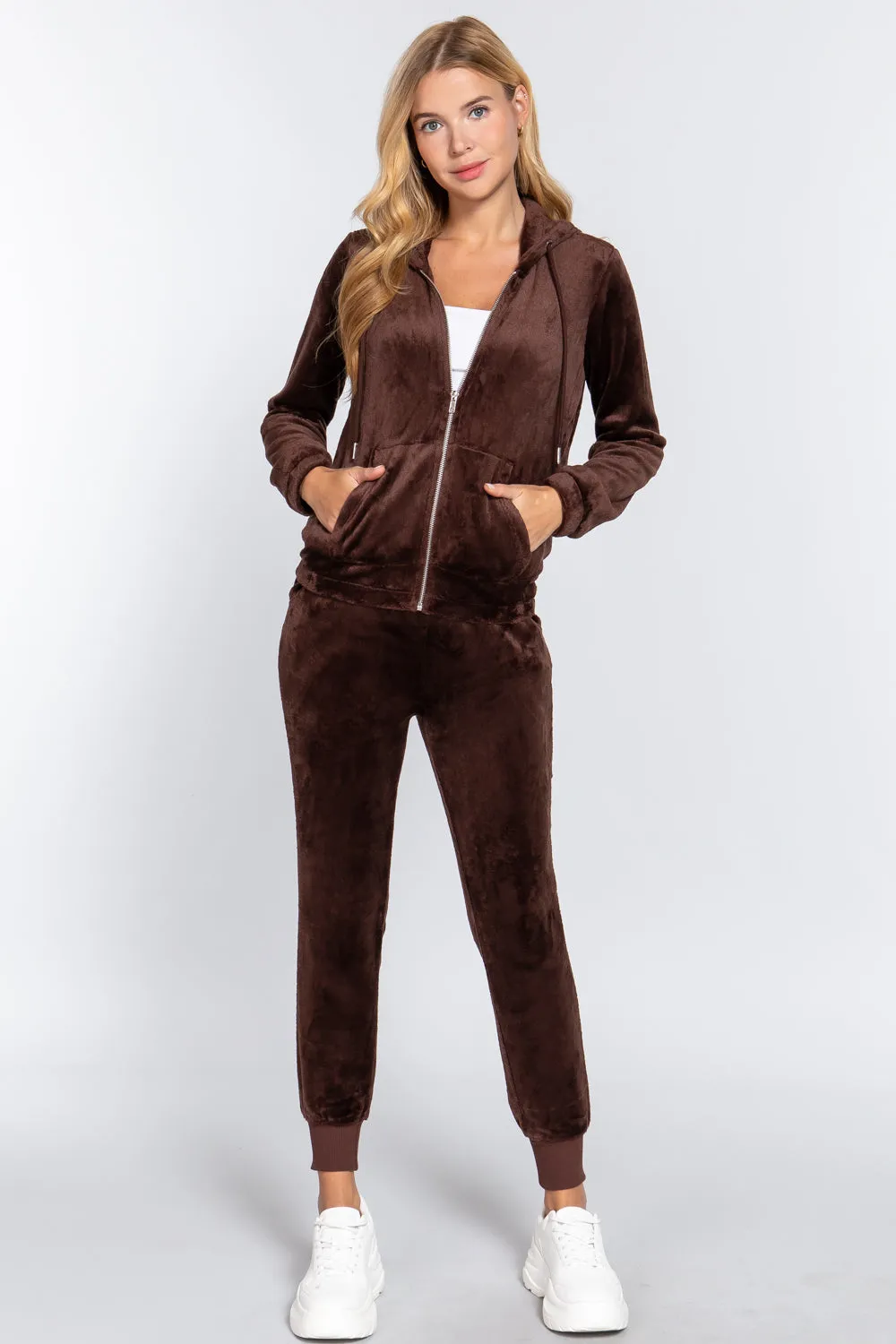 Faux Fur Jacket & Jogger Pants Outfit Set - 9 colors