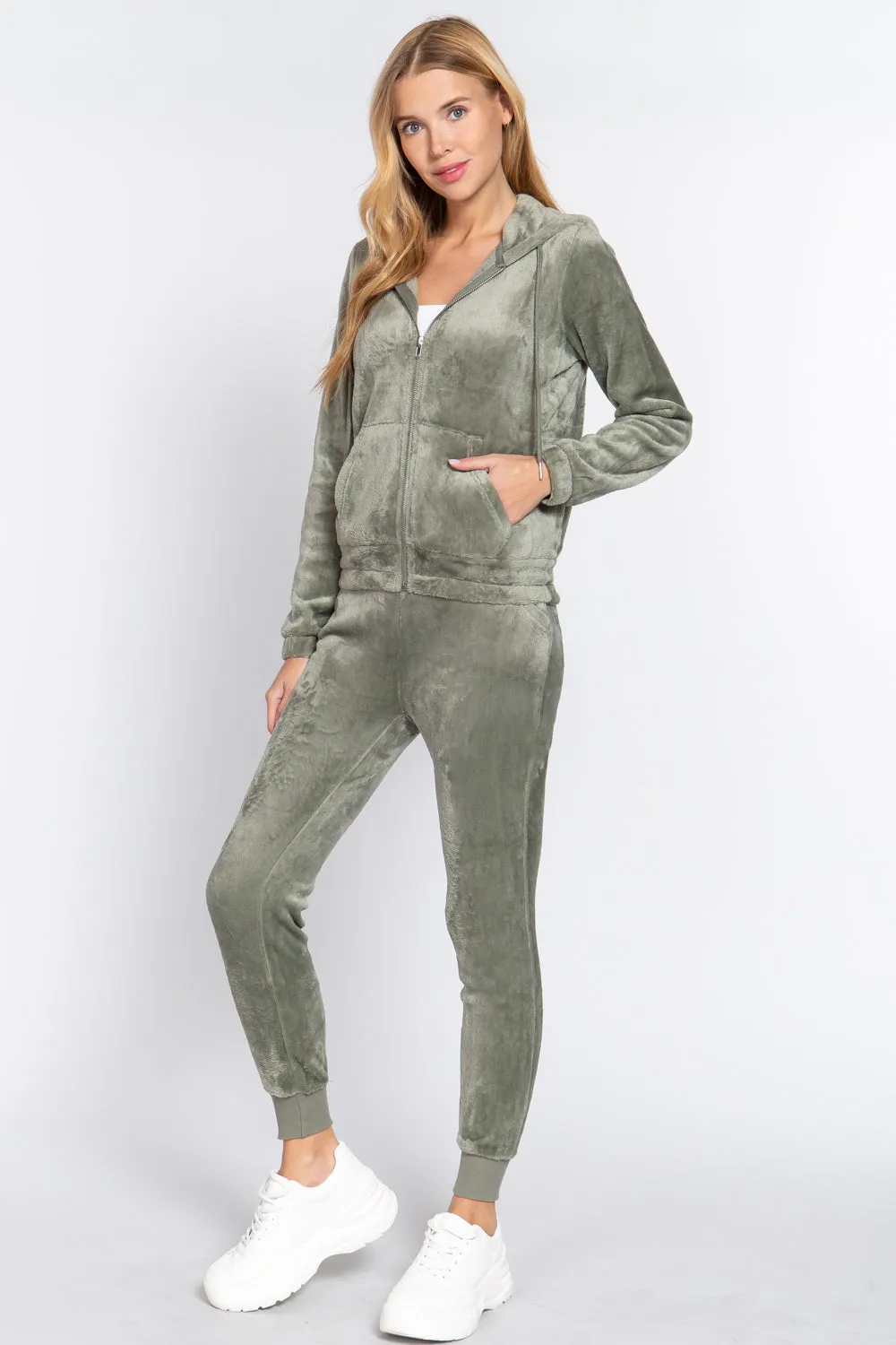 Faux Fur Jacket & Jogger Pants Outfit Set - 9 colors