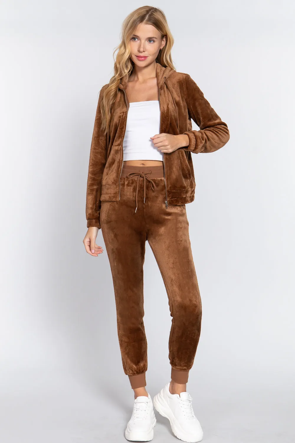 Faux Fur Jacket & Jogger Pants Outfit Set - 9 colors