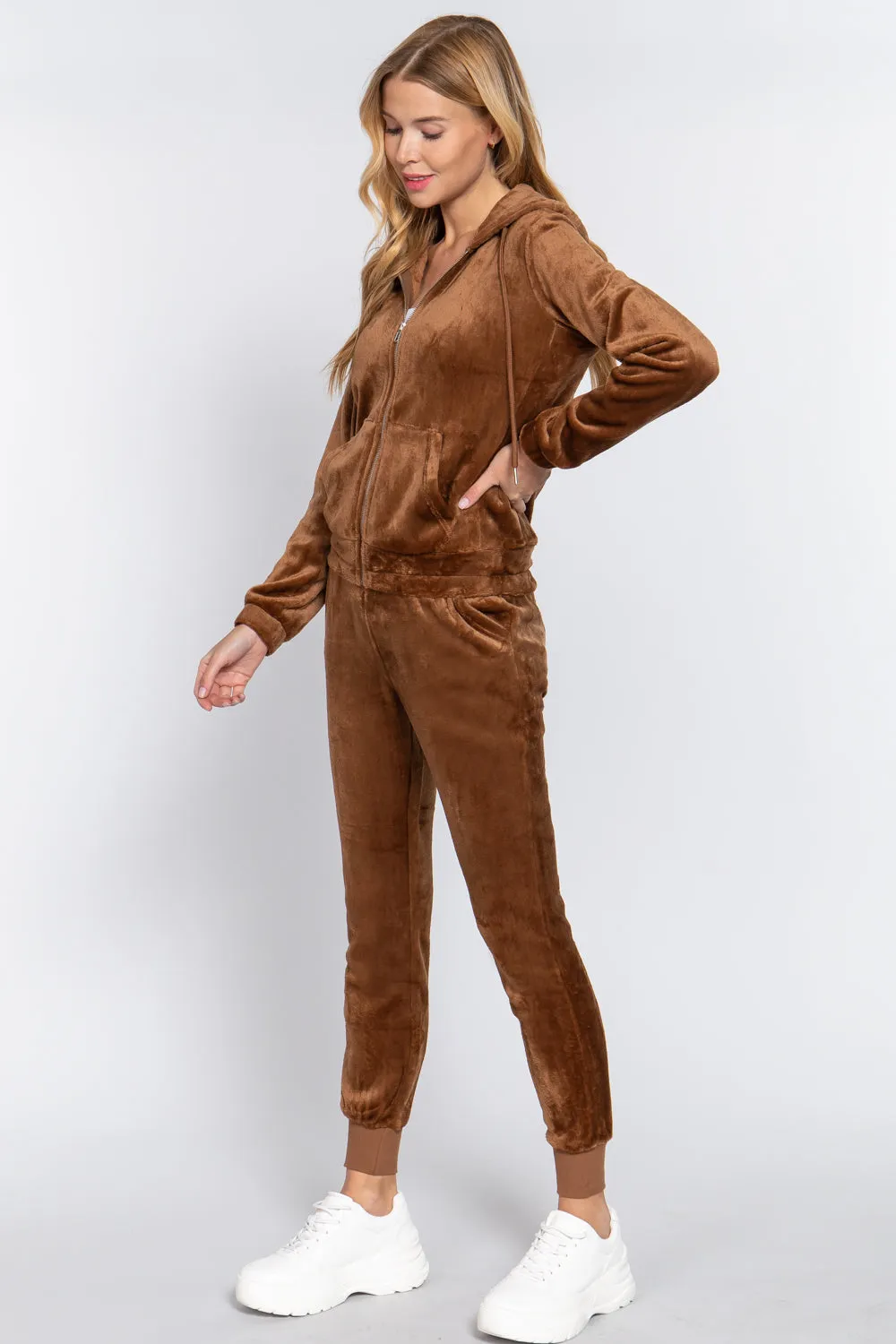 Faux Fur Jacket & Jogger Pants Outfit Set - 9 colors