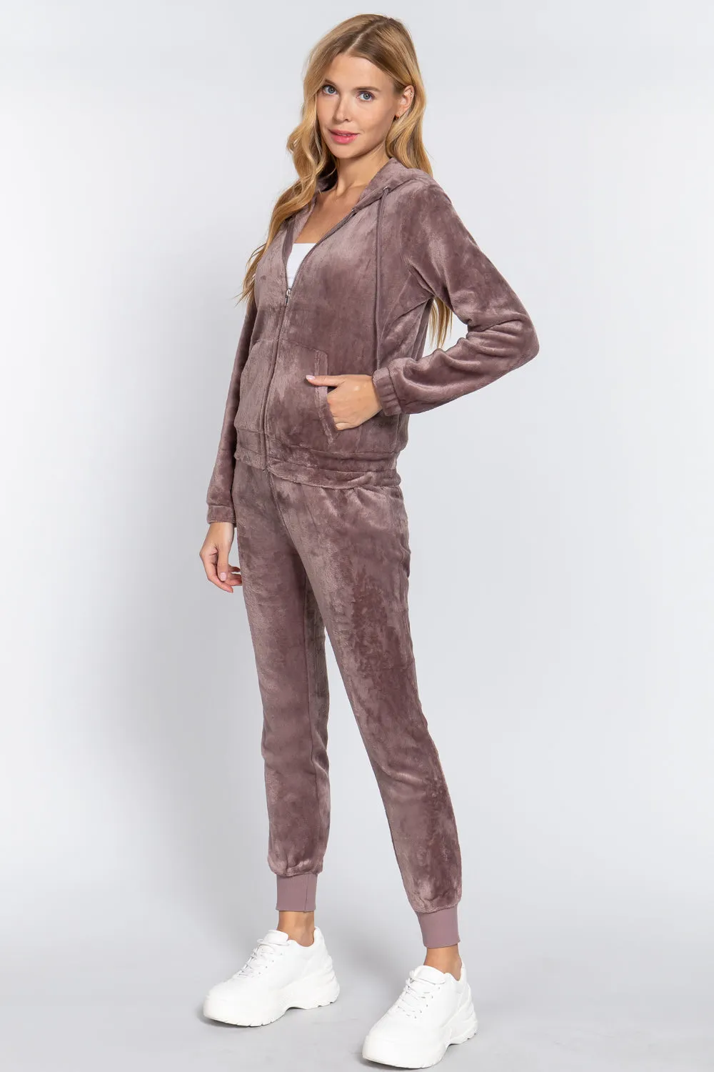 Faux Fur Jacket & Jogger Pants Outfit Set - 9 colors