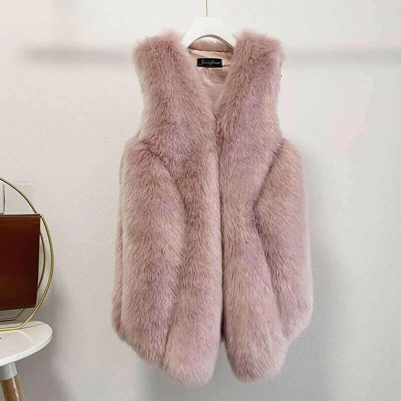 Faux Fur Sleeveless Vest Jacket Autumn Winter Elegant Fashion Vest