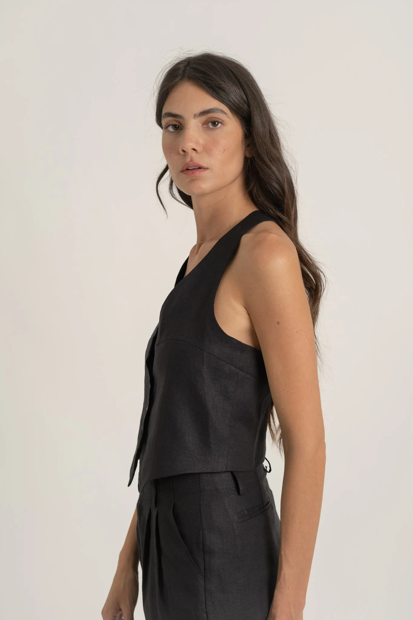 Figurati Linen Gilet Top Black