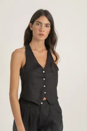 Figurati Linen Gilet Top Black