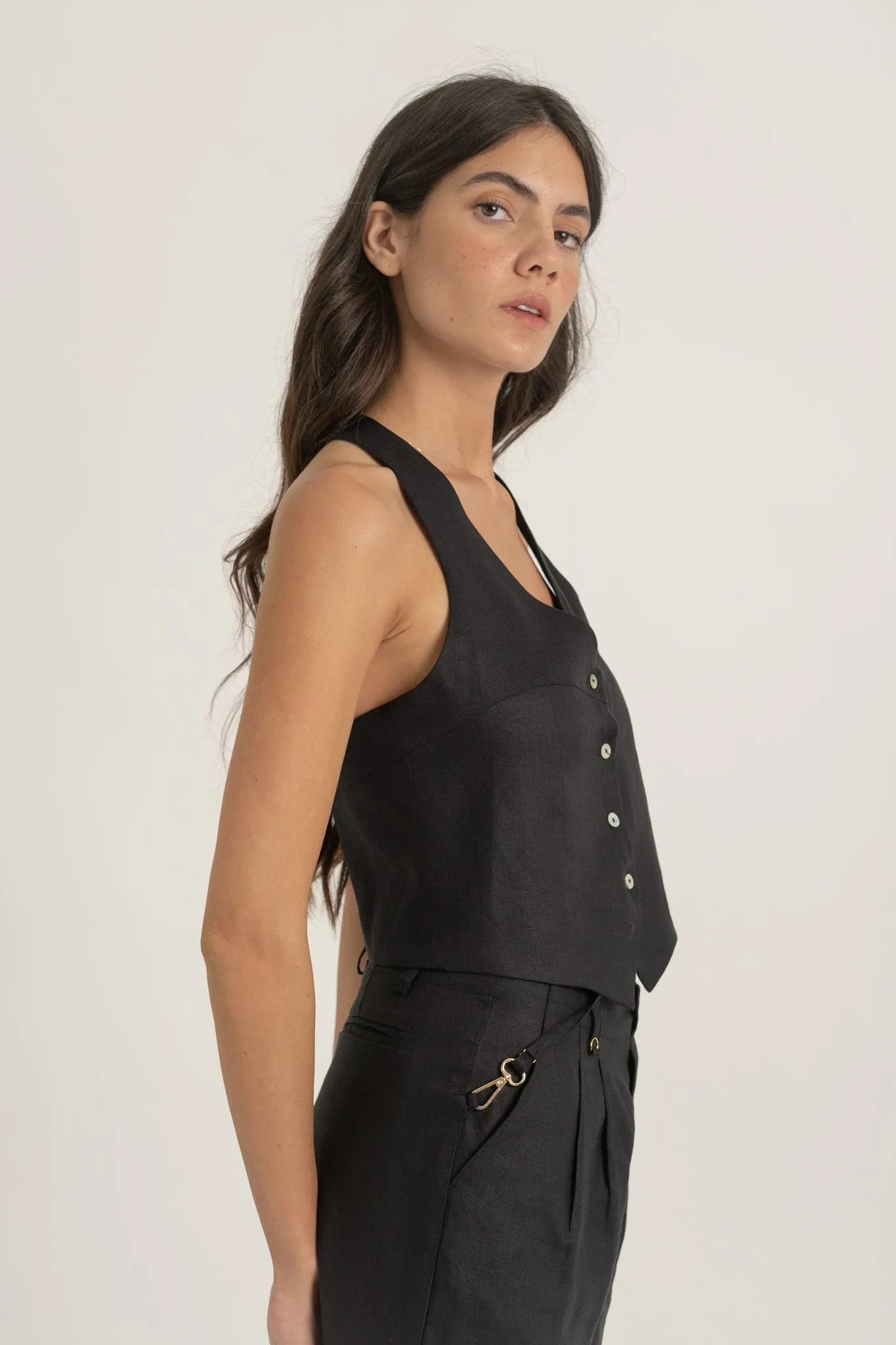 Figurati Linen Gilet Top Black