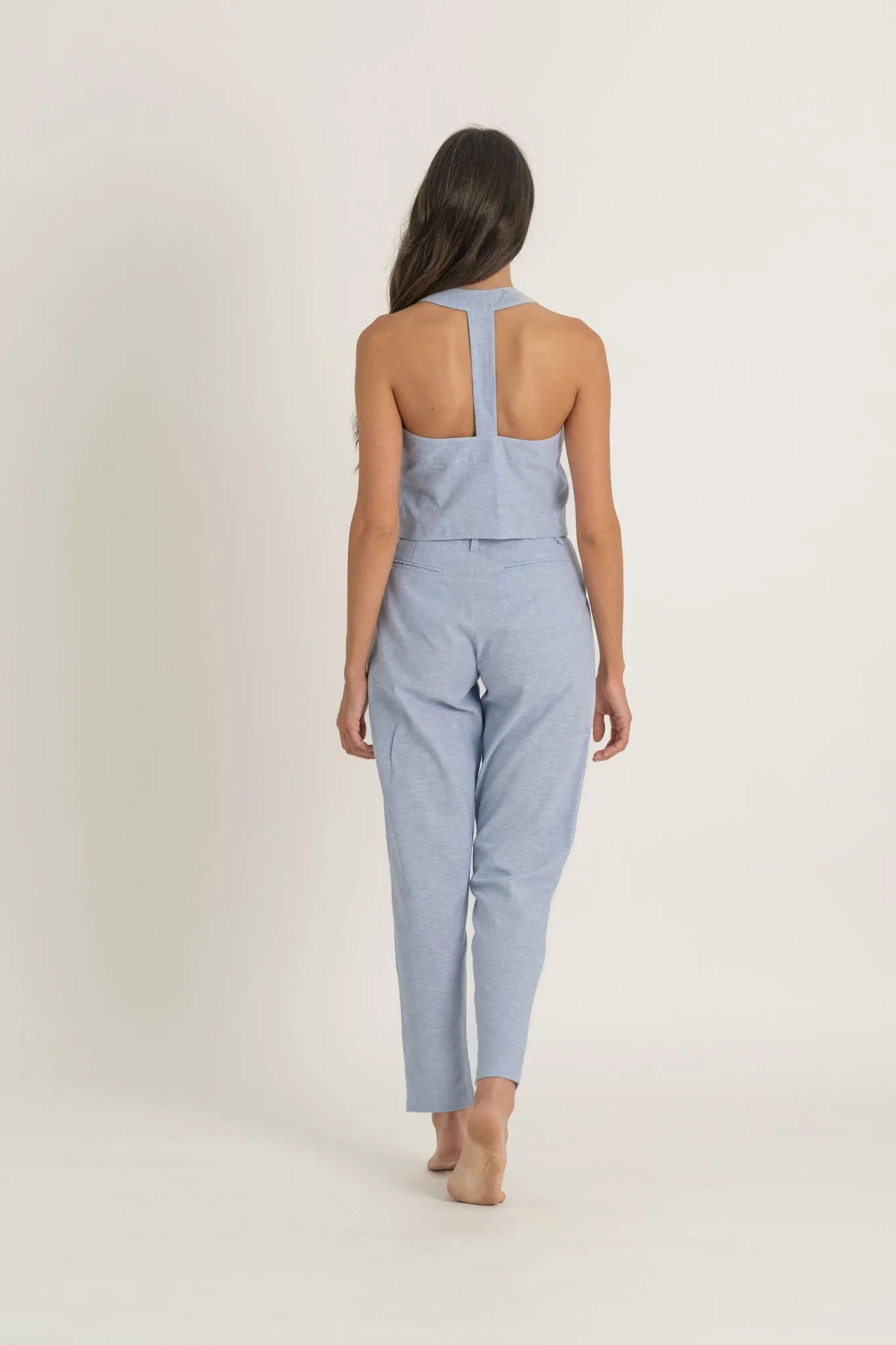 Figurati Linen Gilet Top Sky Blue