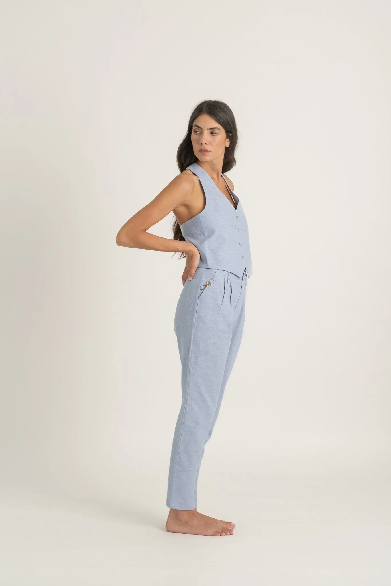 Figurati Linen Gilet Top Sky Blue