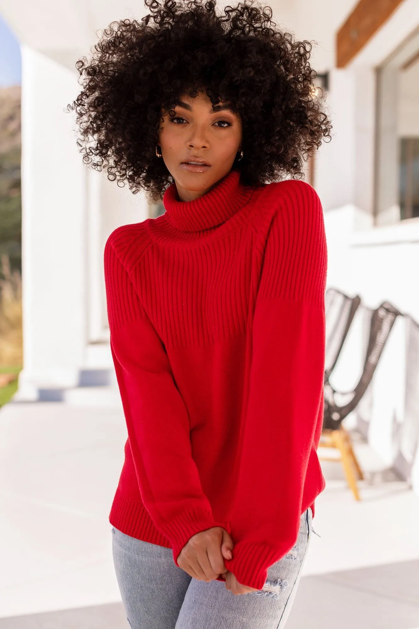 Fiona Red Knit Turtleneck Sweater