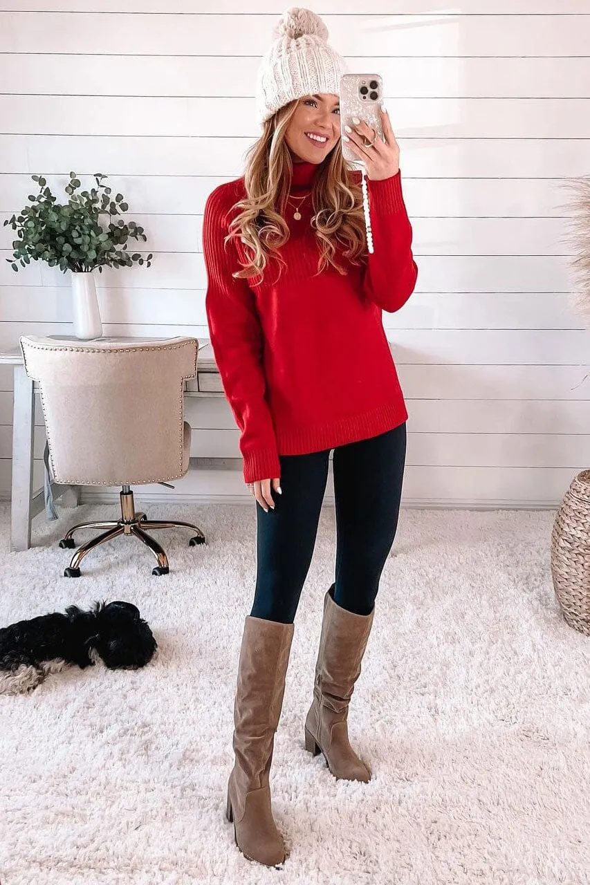 Fiona Red Knit Turtleneck Sweater