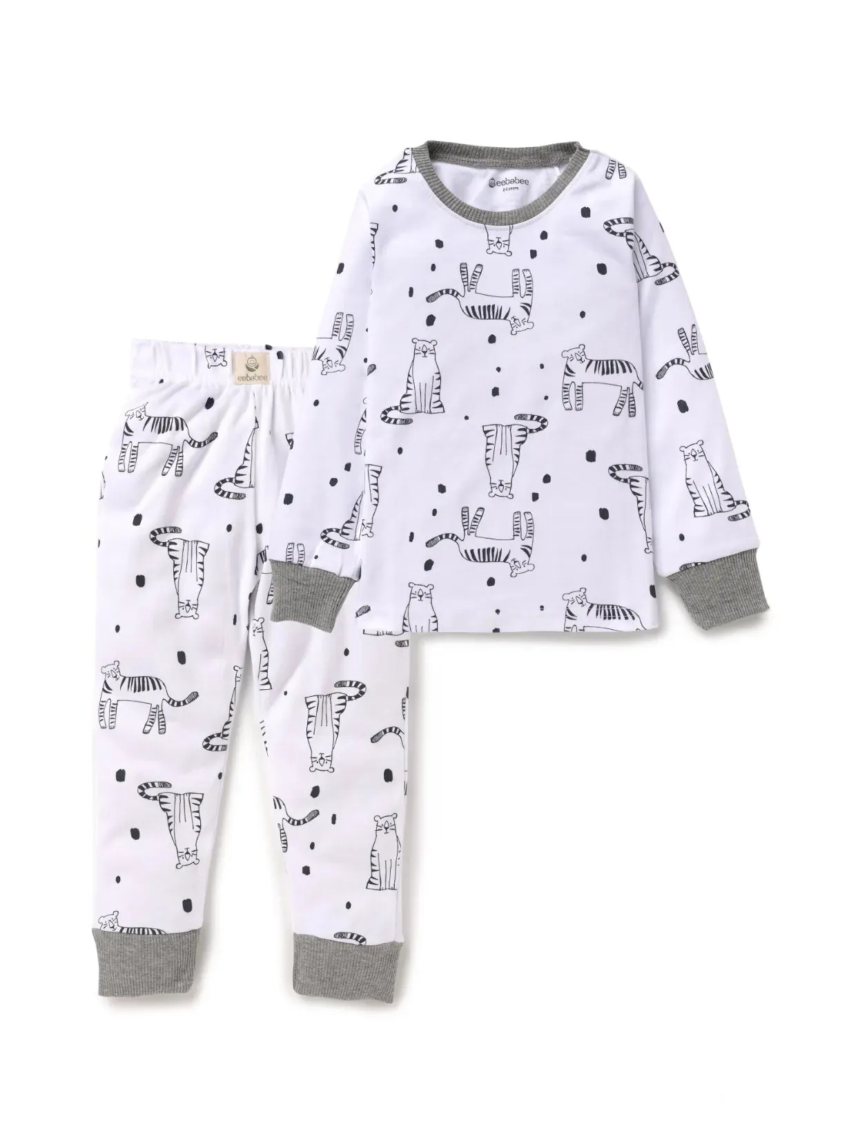 Full sleeve black cat pattern in pure white pajama set for baby