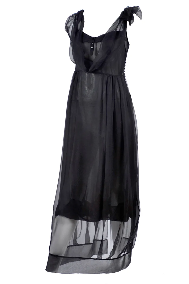 F/W 2006 John Galliano Black Silk Dress w/ Sheer Overlay & Empire Waist