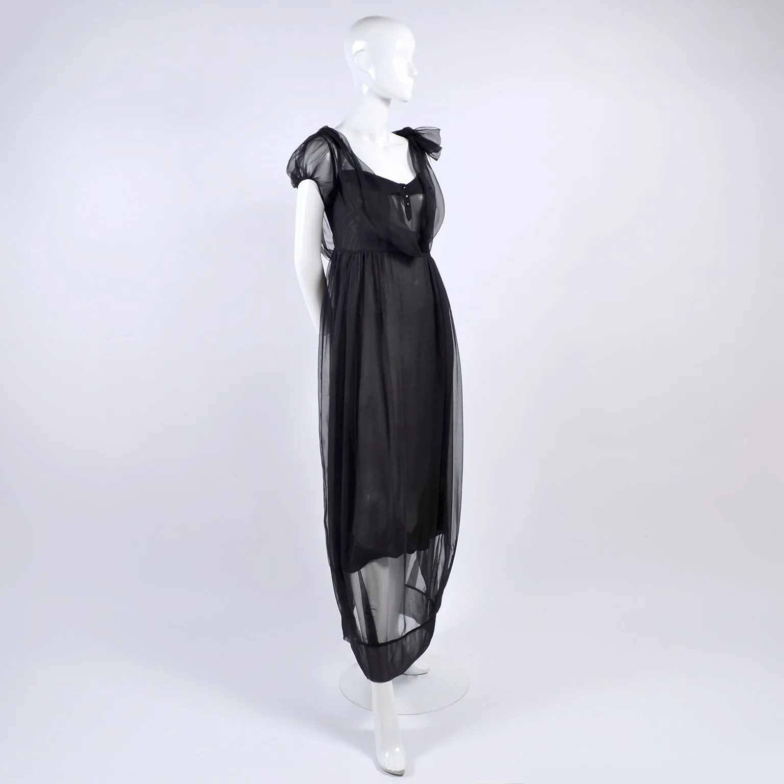 F/W 2006 John Galliano Black Silk Dress w/ Sheer Overlay & Empire Waist