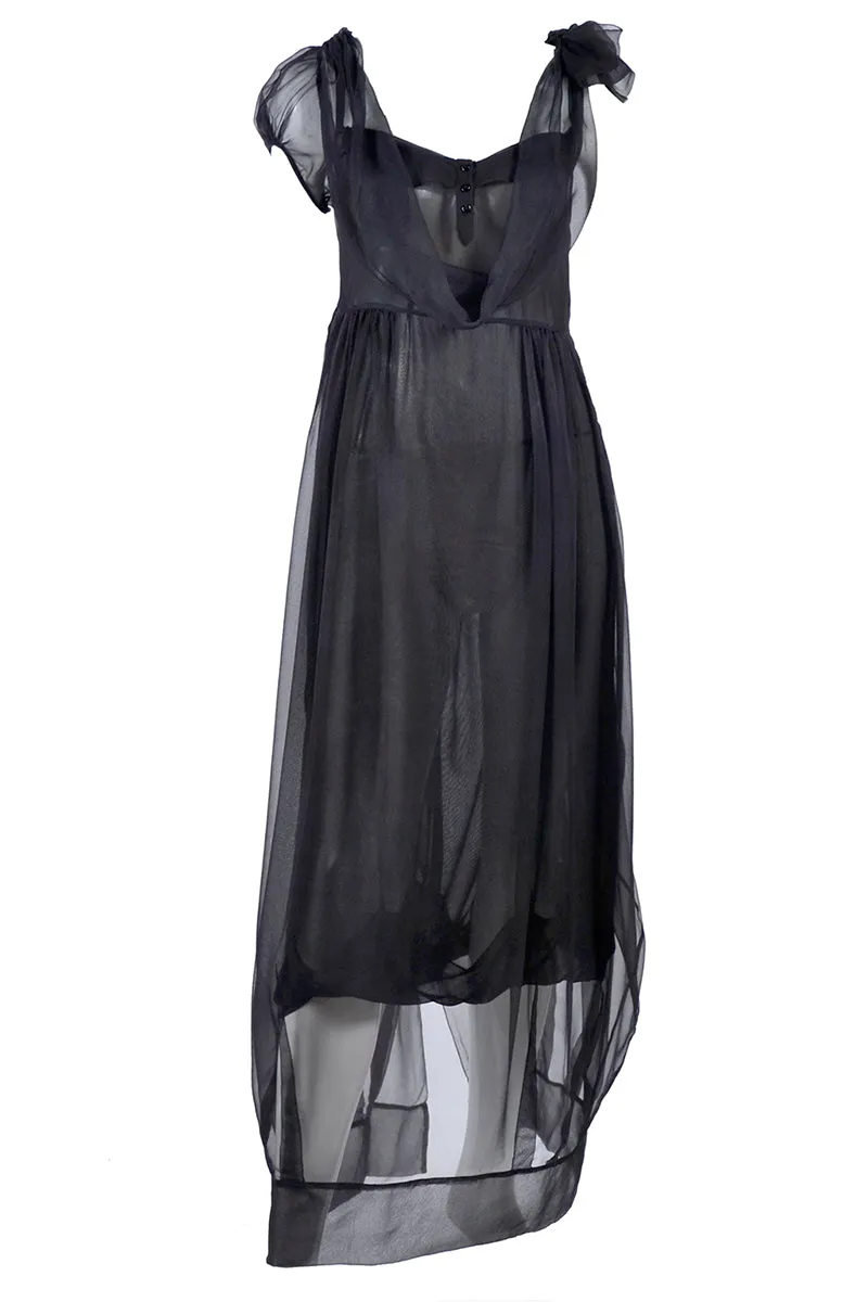 F/W 2006 John Galliano Black Silk Dress w/ Sheer Overlay & Empire Waist