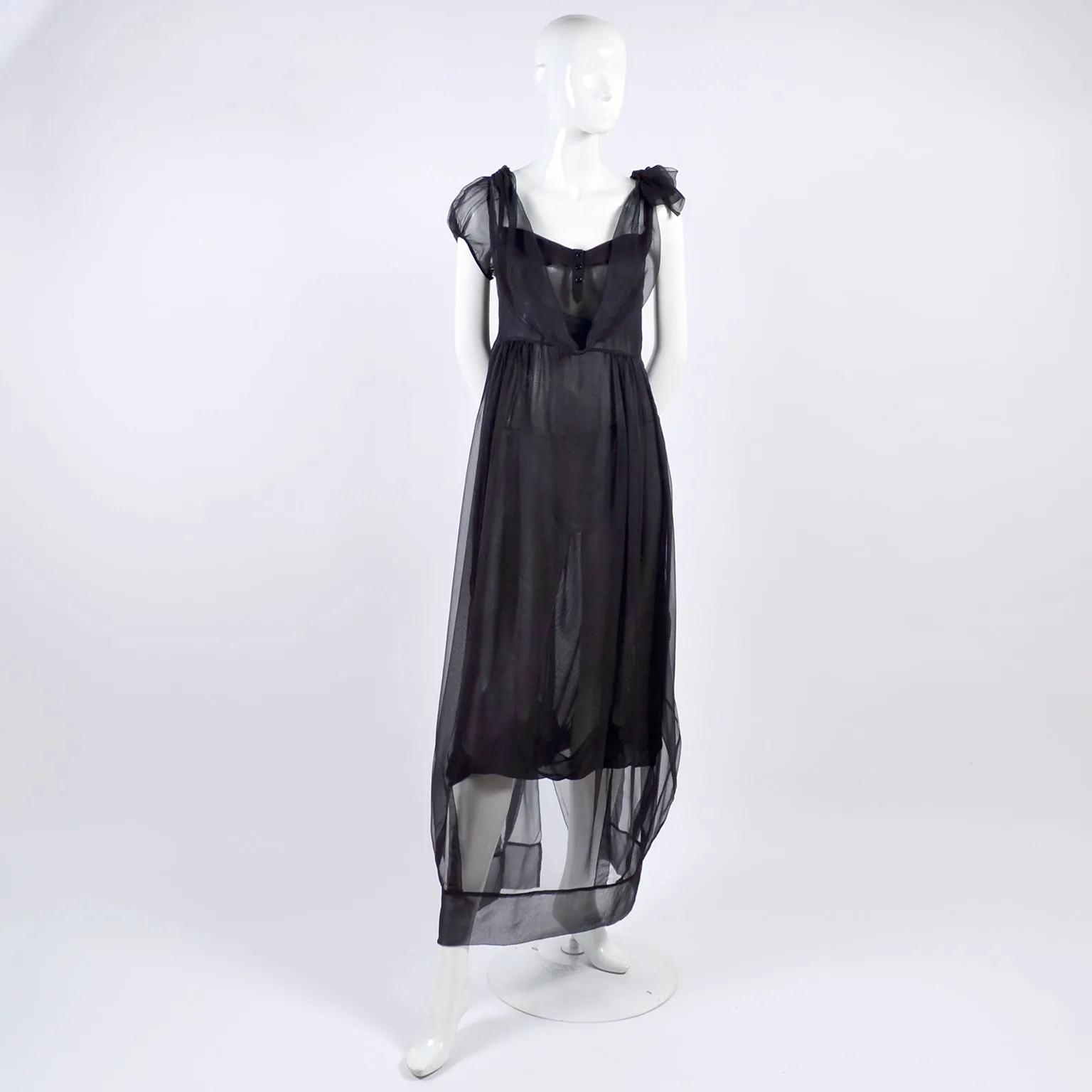 F/W 2006 John Galliano Black Silk Dress w/ Sheer Overlay & Empire Waist