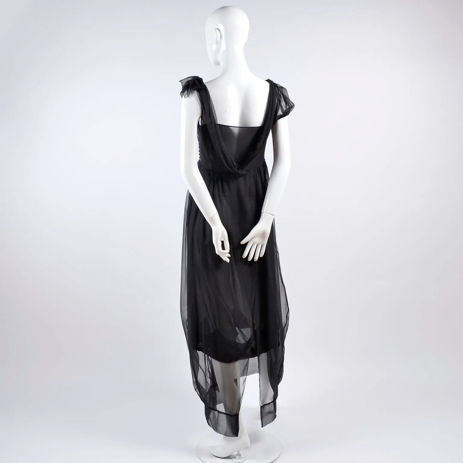 F/W 2006 John Galliano Black Silk Dress w/ Sheer Overlay & Empire Waist