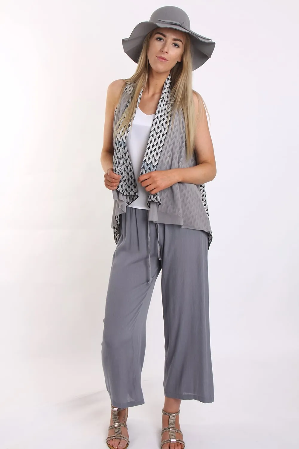 Geometric Print Waterfall Chiffon Waistcoat