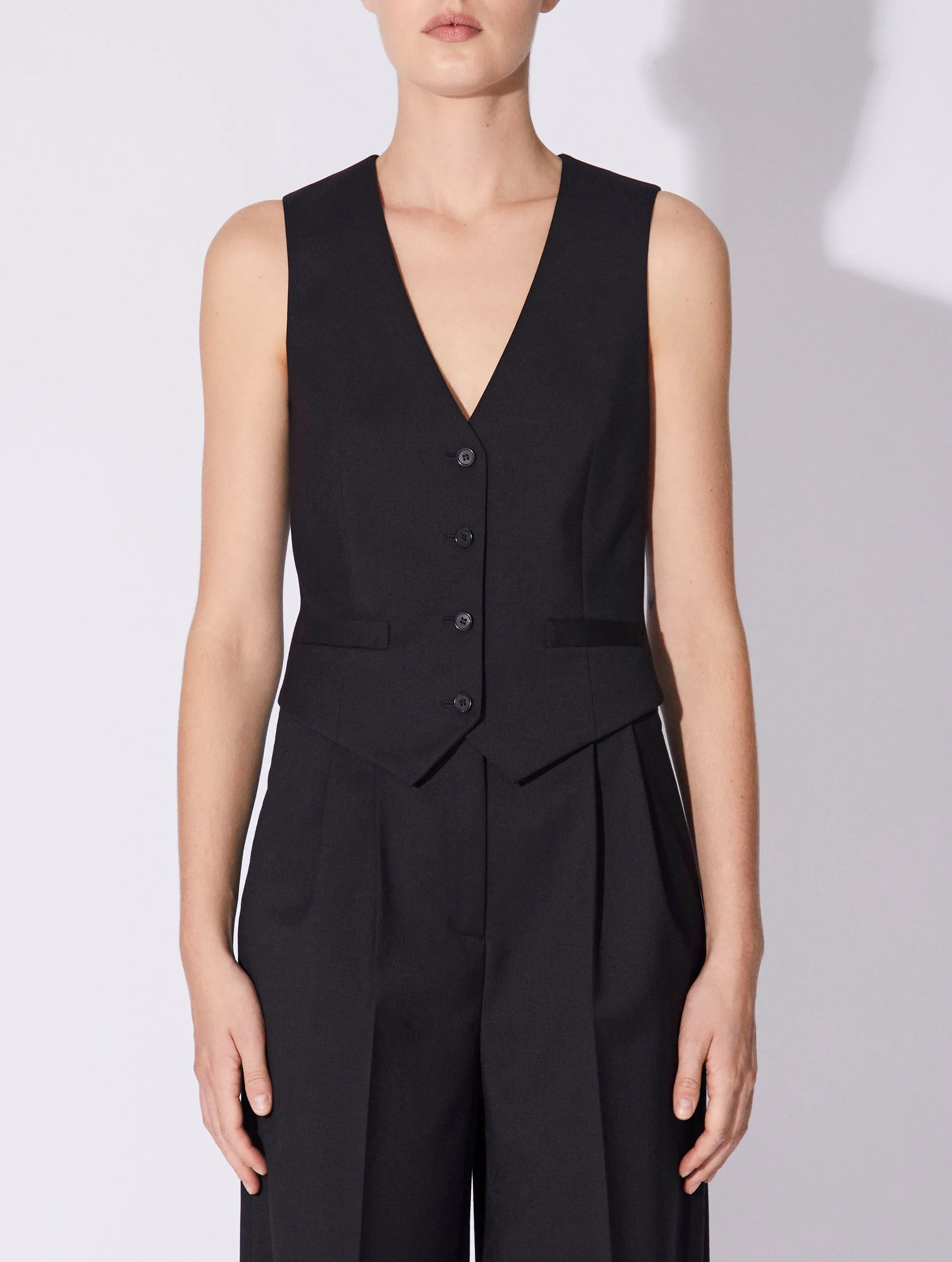 Gilet de costume en gabardine laine stretch noir