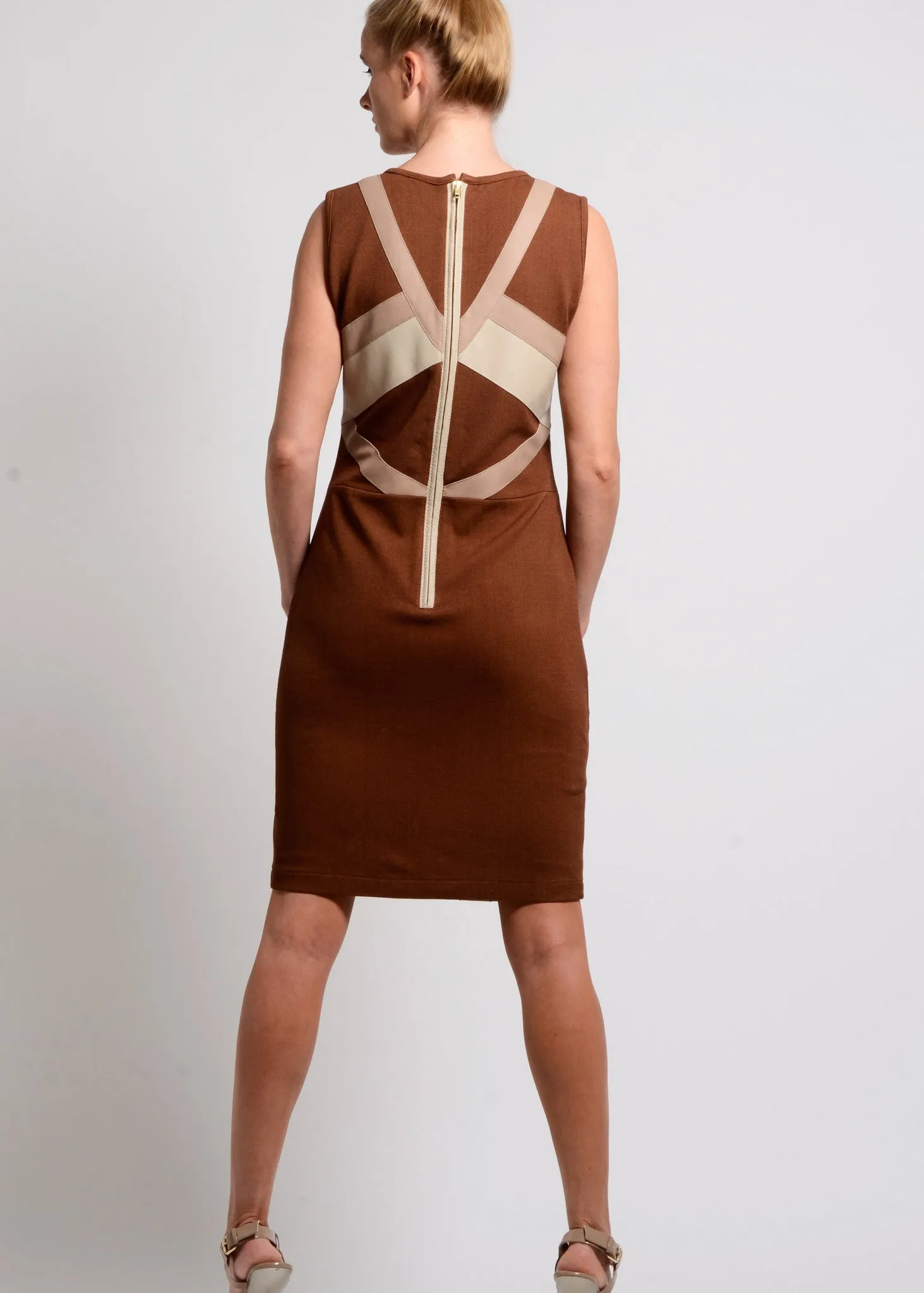 Gina--leather-patchwork dress