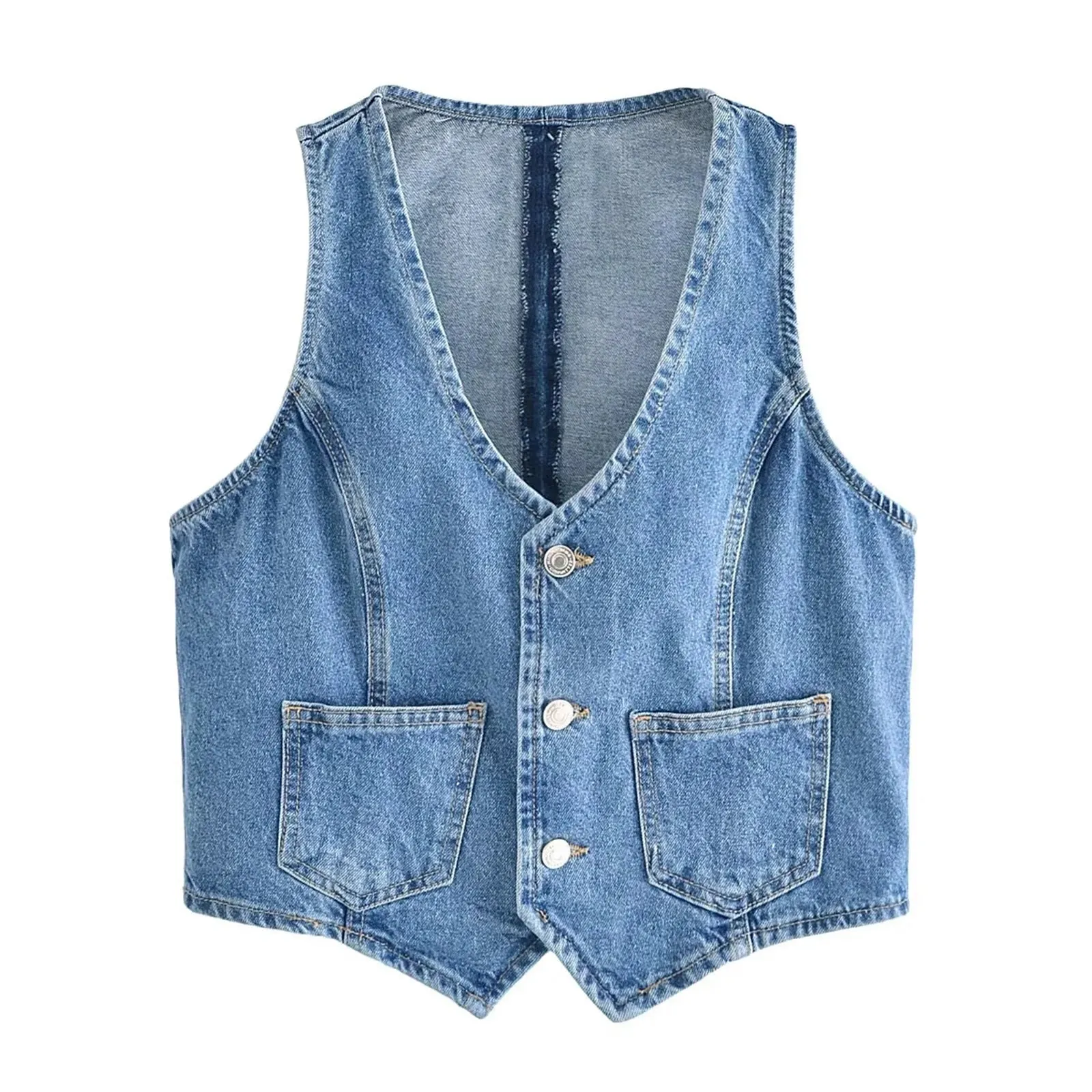 Girlary Women Denim Vest Sleeveless Crop Tops Button Denim Gilet Jacket Casual V Neck Jean Waistcoat Y2K Streetwear