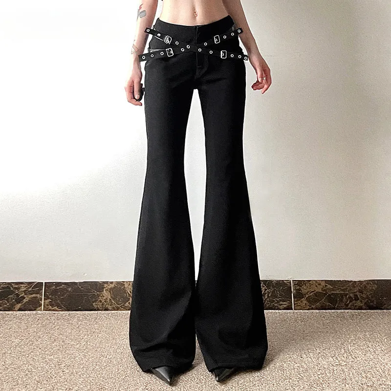 Goth High Waist Dark Flare Punk Pants Harajuku Decor Pants