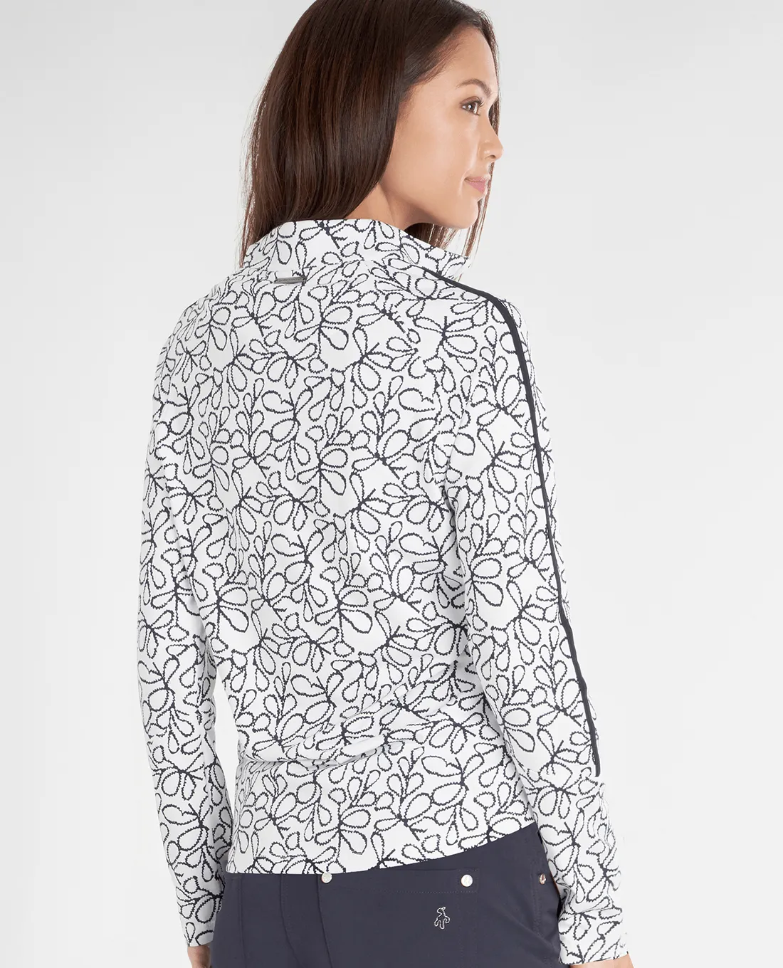 GREEN LAMB Mae Printed Zip Neck 046 White/Navy Flora